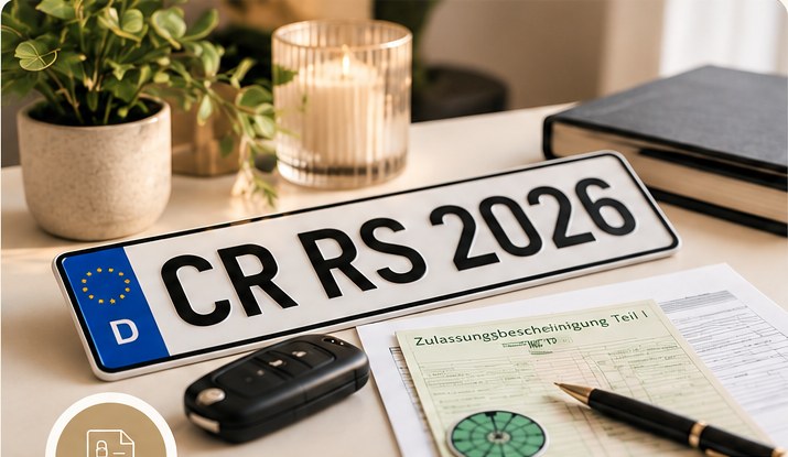 Kennzeichen CR RS 2026 und Zulassungsunterlagen, Bildillustration